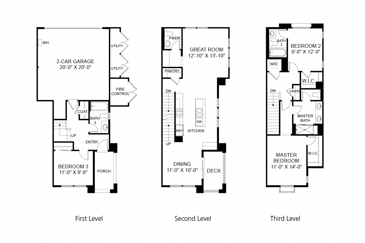 Floor plan for 3 beds, 3.5 baths, 1714 sqft